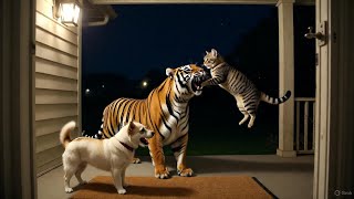 Epic Cat vs. Tiger Showdown: House Cat Sends 500lb Bengal Fleeing in 12-Second Porch Battle