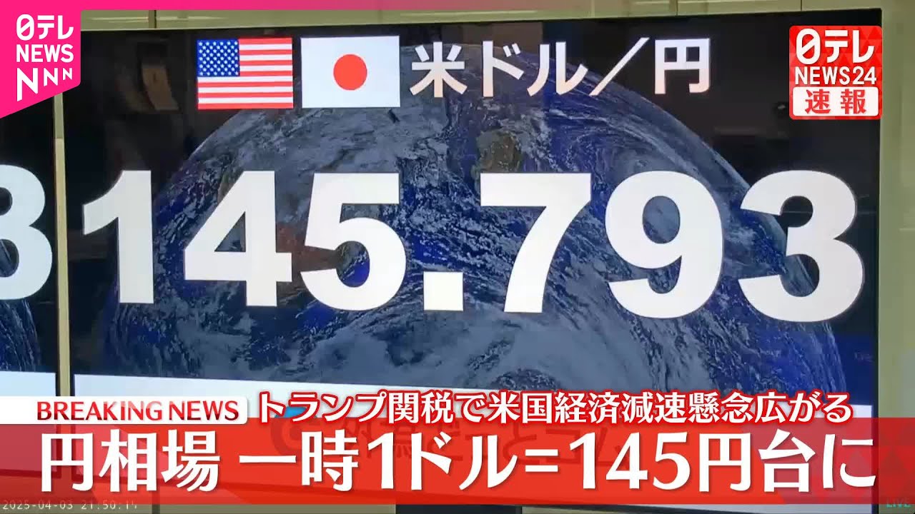 【速報】円相場が一時1ドル＝145円台に トランプ関税で米国経済減速懸念広がる
