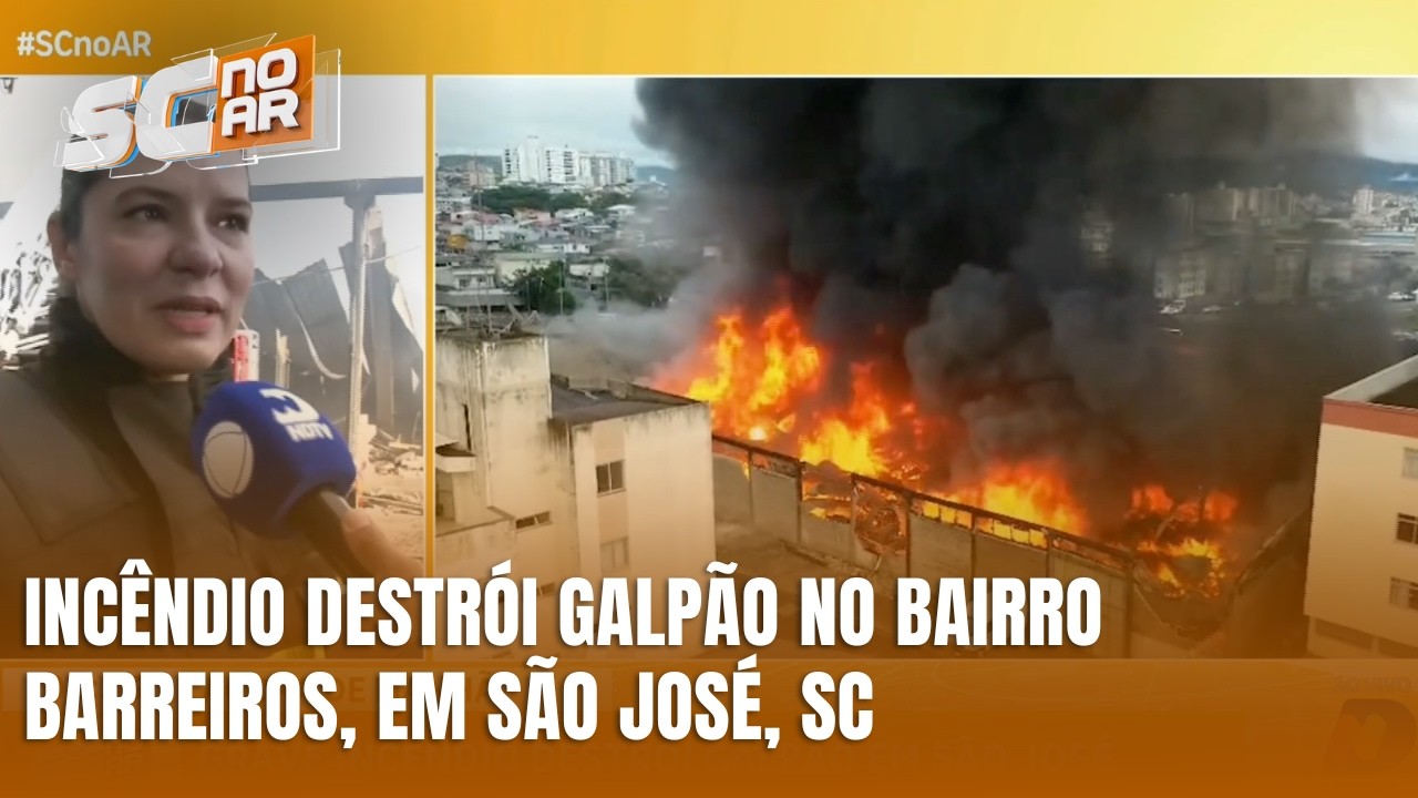 Incêndio de grandes proporções destrói galpão em São José, SC