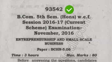 Entrepreneurship & Small Scale Business BCom Hons 5th Sem Question Paper Mdu || #MduQuestionPaper
