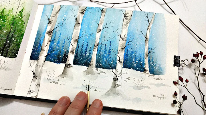 Easy winter watercolor forest  How to paint BIRCH ...