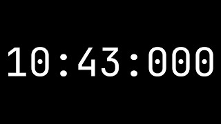 Countdown timer 10 minutes, 43 seconds [10:43:000] - White on black with milliseconds