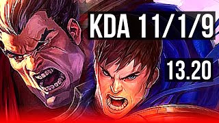 DARIUS vs GAREN (TOP) | 11/1/9, 1.8M mastery, 65% winrate, 6 solo kills | BR Master | 13.20