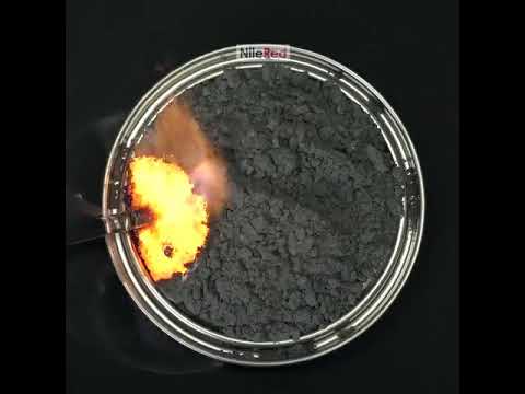 A mixture of Iron and Sulfur powder start reacting when touches with something hot