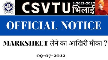 MARKSHEET लेने का आखिरी मौका ? | CSVTU