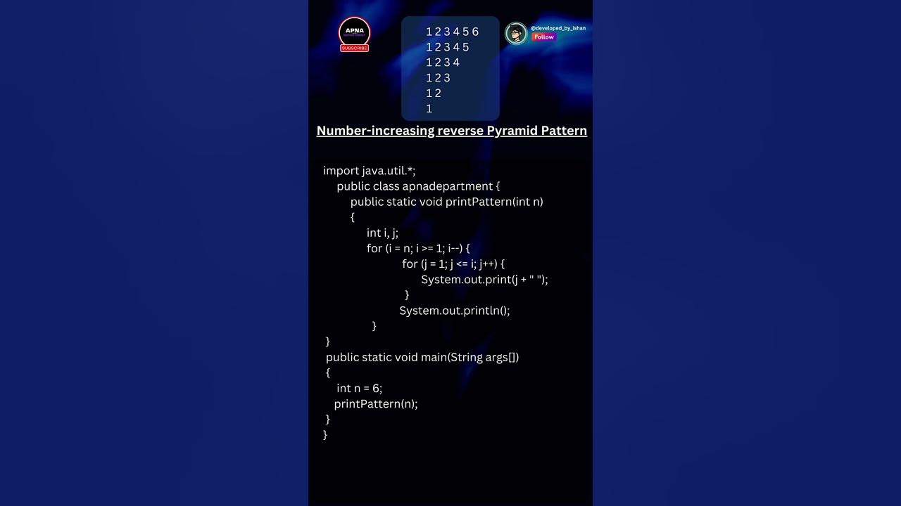 Java Number increasing reverse Pyramid Pattern || @apnadepartment ...