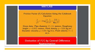 Friction Factor calculation by MATLAB Using the Colebrook Equation #fluidmechanics