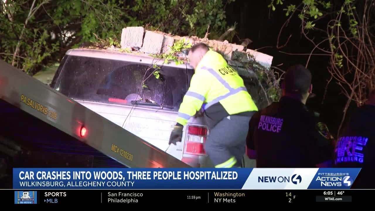 3 people hospitalized after car crashes into woods - YouTube