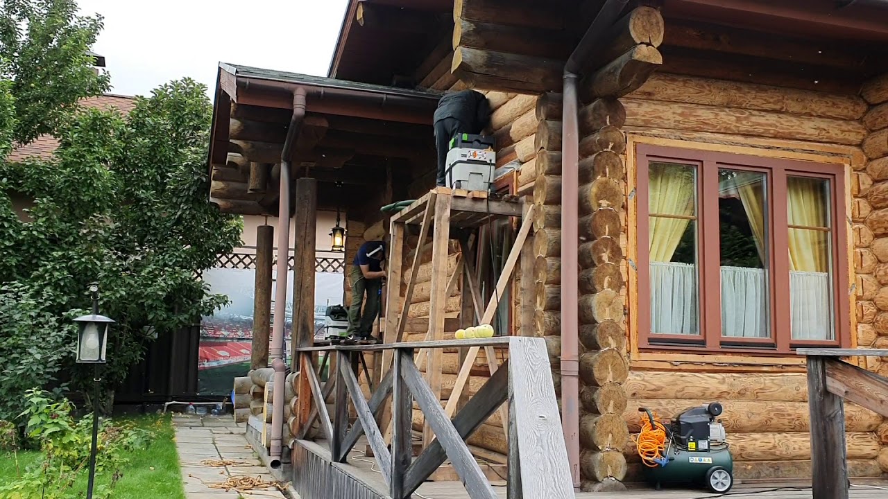 Шлифовка сруба без пыли - YouTube