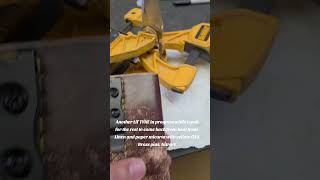Another Lil' TYKE in progress .Linen and paper micarta with yellow G10. Brass pins. Nitro-V