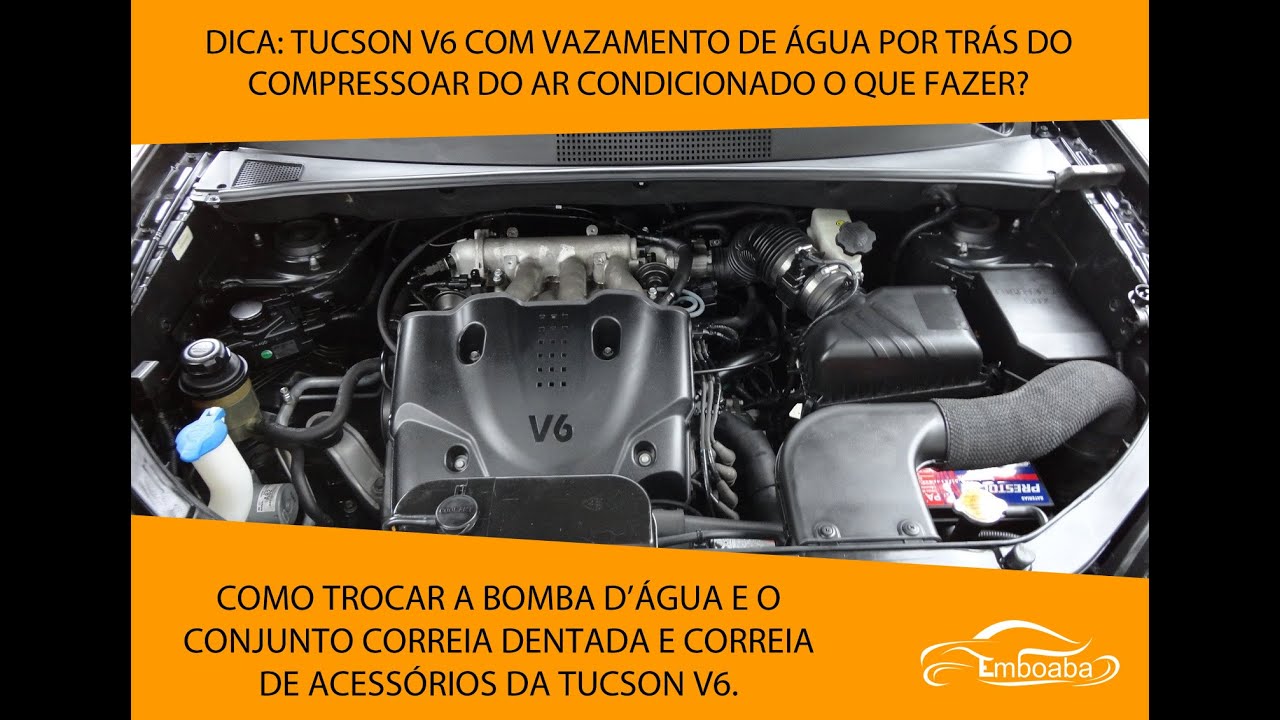 TROCAR A BOMBA D'ÁGUA E CORREIA DENTADA DA TUCSON V6 (VAZAMENTO DE ÁGUA ATRÁS DO COMPRESSOR DE AR)