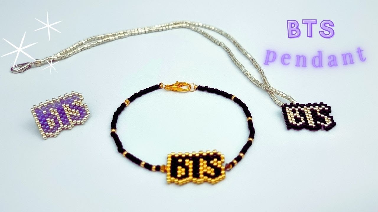 BTS pin, bracelet, necklace DIY BTS beaded pendant tutorial (bead ...