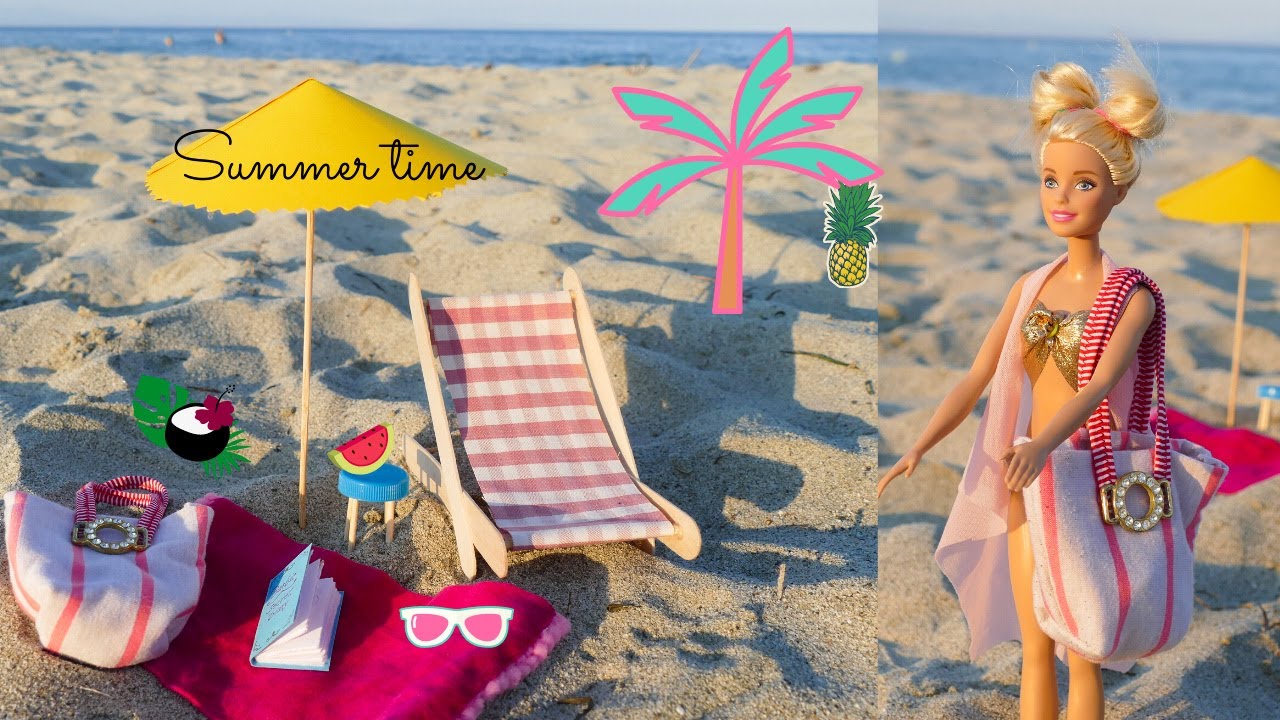 How to make Barbie swimsuit /miniatur umbrella & beach chair.Easy and