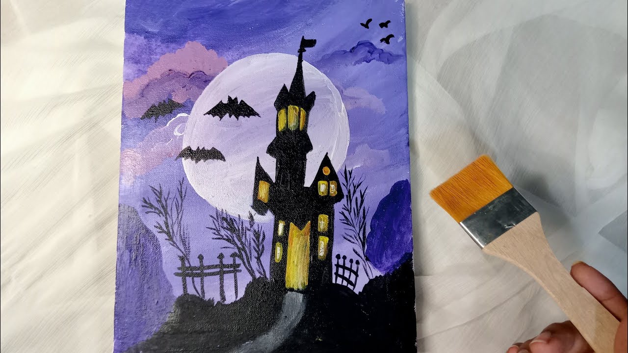 spooky Halloween painting🎃|step by step Tutorial for beginners| - YouTube