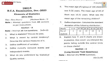 BCA 3RD SEM ELEMENTS OF STATISTICS DEC 2023 | CCSU
