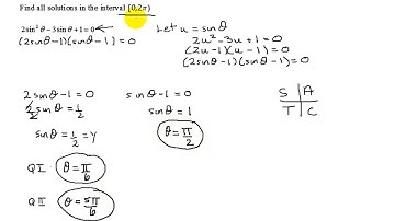 Solve, in Radians, a Quadratic Trigonometric Equation in Sine Theta: 2sin^2(theta)-3sin(theta)+1=0