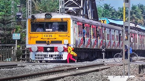 Shiny Colourful Speedy Conventional EMU Local Train Crossing Crowdy Busy Railgate | Eastern Railways