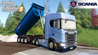 Farming Simulator 19 - NEW SCANIA S SERIES With Dump Trailer Dumping Crushed Stone