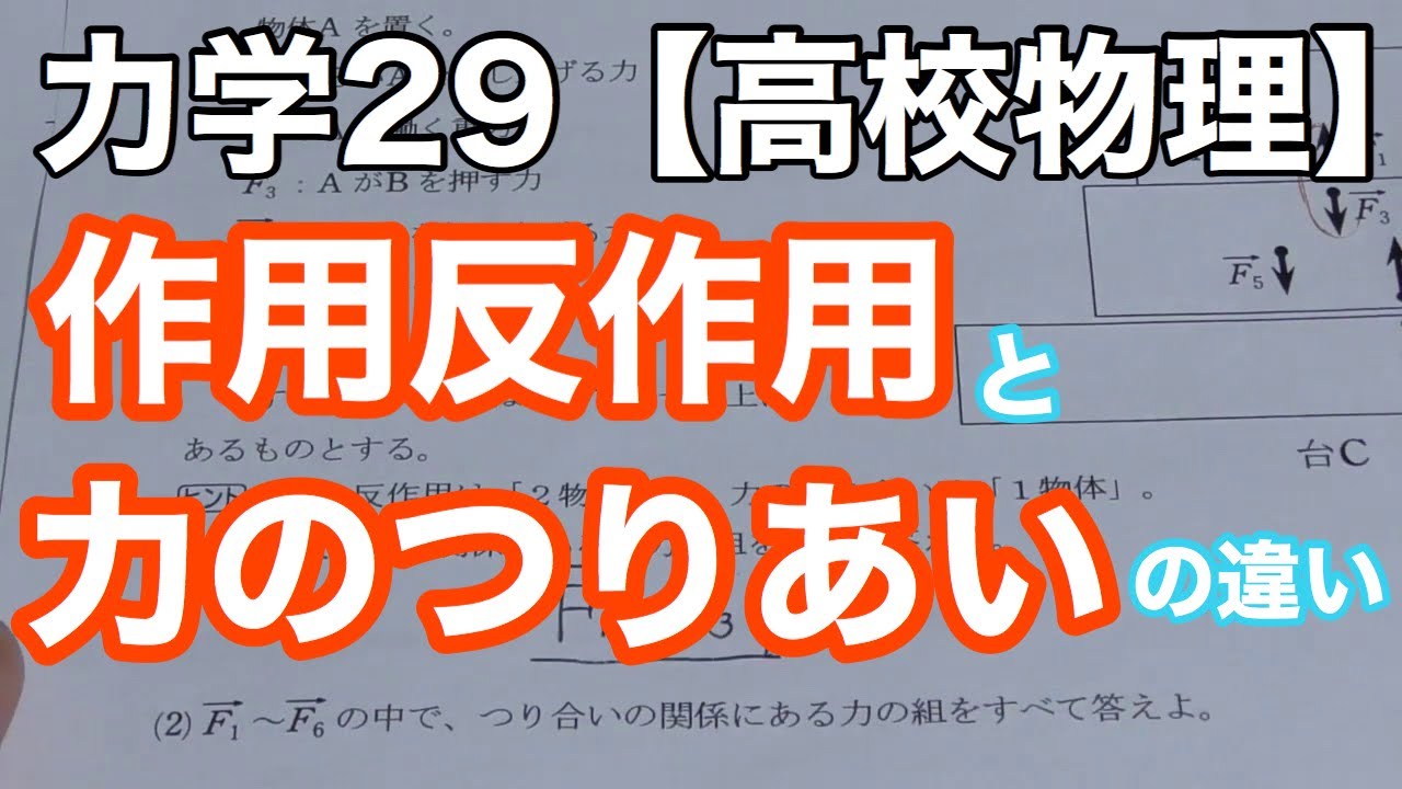 物理基礎 力学29 作用反作用問題 作用反作用と力のつりあいの違いは 高校物理 Youtube