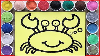 COLORED SAND PAINTING A FUNNY RED CRAB - HOW TO COLORING WITH COLORS SAND - LEARN COLORS (Chim Xinh)