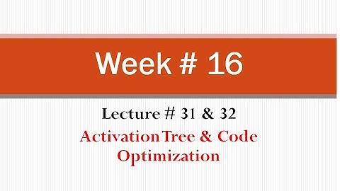 Week#16: Compiler Construction (Activation Tree & Code Optimization) Part 2