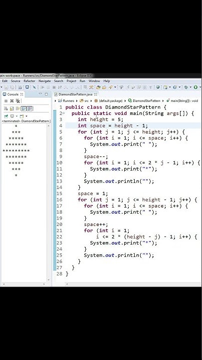 Diamond Star Pattern Printing in Java | Java code display #shorts - YouTube