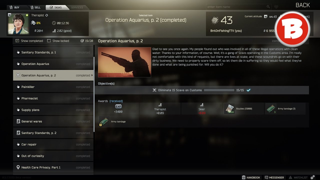 Operation Aquarius Part 2 Therapist Guide Escape from Tarkov YouTube
