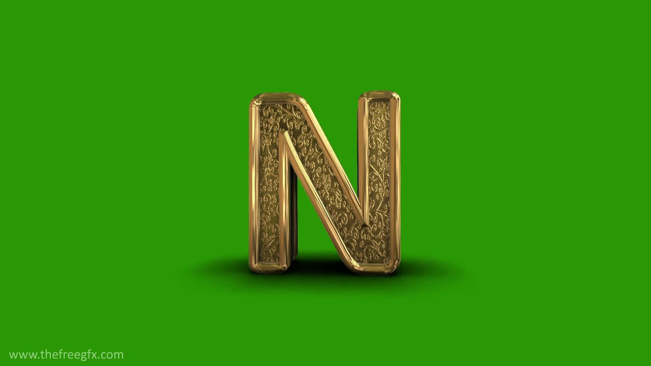 Golden ornamental Letter N Green screen video