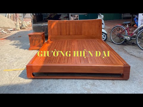 Video Giường ngủ hiện đại gỗ gõ đỏ 1m8x2m hoàn thiện sơn o7... - youtube