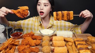 SUB)뿌링클파티!🥳 핫뿌링클 치킨에 뿌링 사이드메뉴 먹방✨ 치즈볼 치즈스틱 핫도그 감자튀김 멘보샤까지 리얼사운드 Spicy Bburinkle Chicken Mukbang Asmr