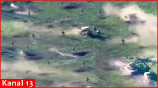 Drone footage of Russian fighters attacking with Chinese-made vehicles and infantry