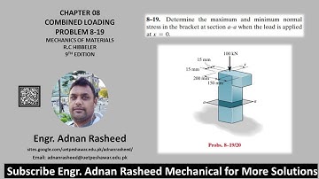 Problem 8-19 | Combined Loading | Mechanics of materials RC Hibbeler | Stress | Mechanics