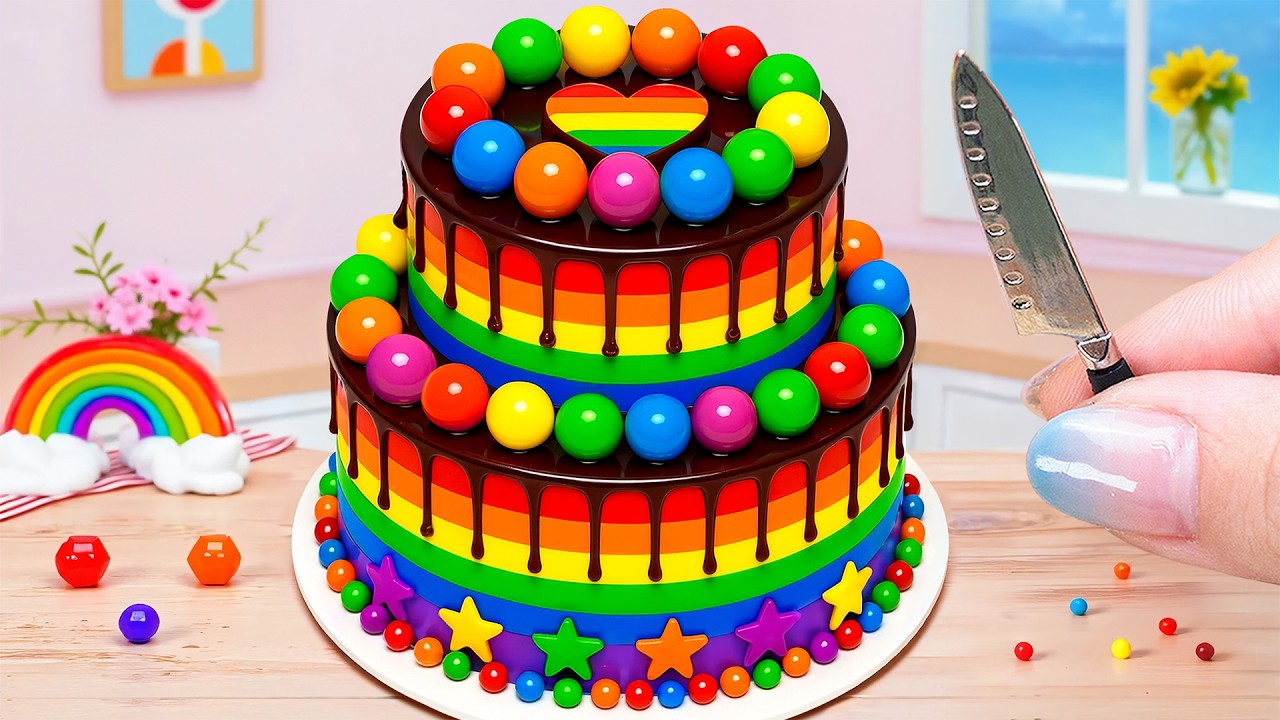 Stunning Chocolate Drip Rainbow Heart Cake 🌈 Satisfying Mini Cake Decorating Tutorials 💗 Cake Corner