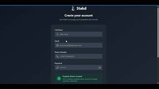 Stakd Property Management Signup and Login process
