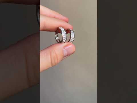 Сережки кільця широкі 6 мм з цирконієм медична сталь родій (x040), видео 1