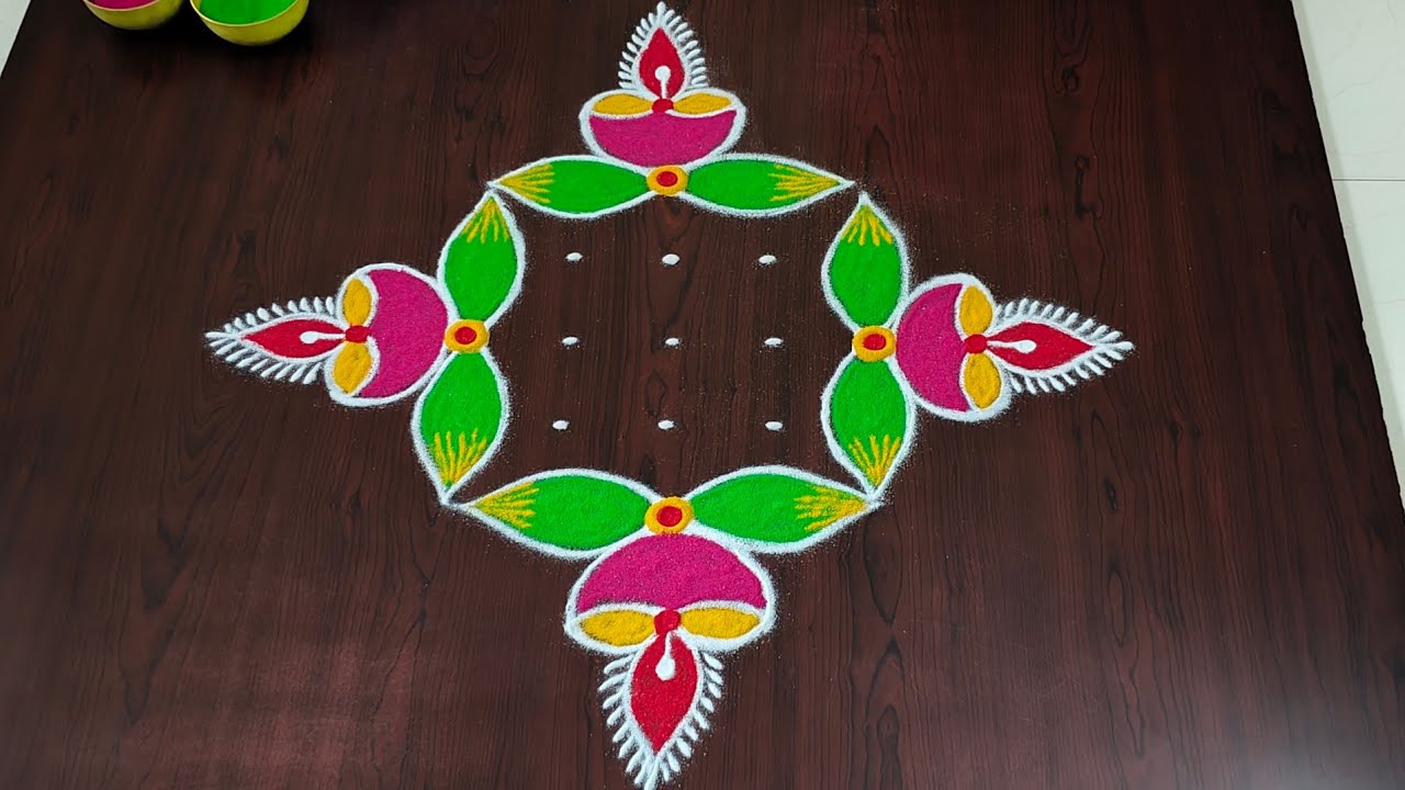 Beautiful Diwali diya rangoli with 7×1dots|easy dheepavali rangoli|dheepam muggulu|#Rang Kaa Rangoli