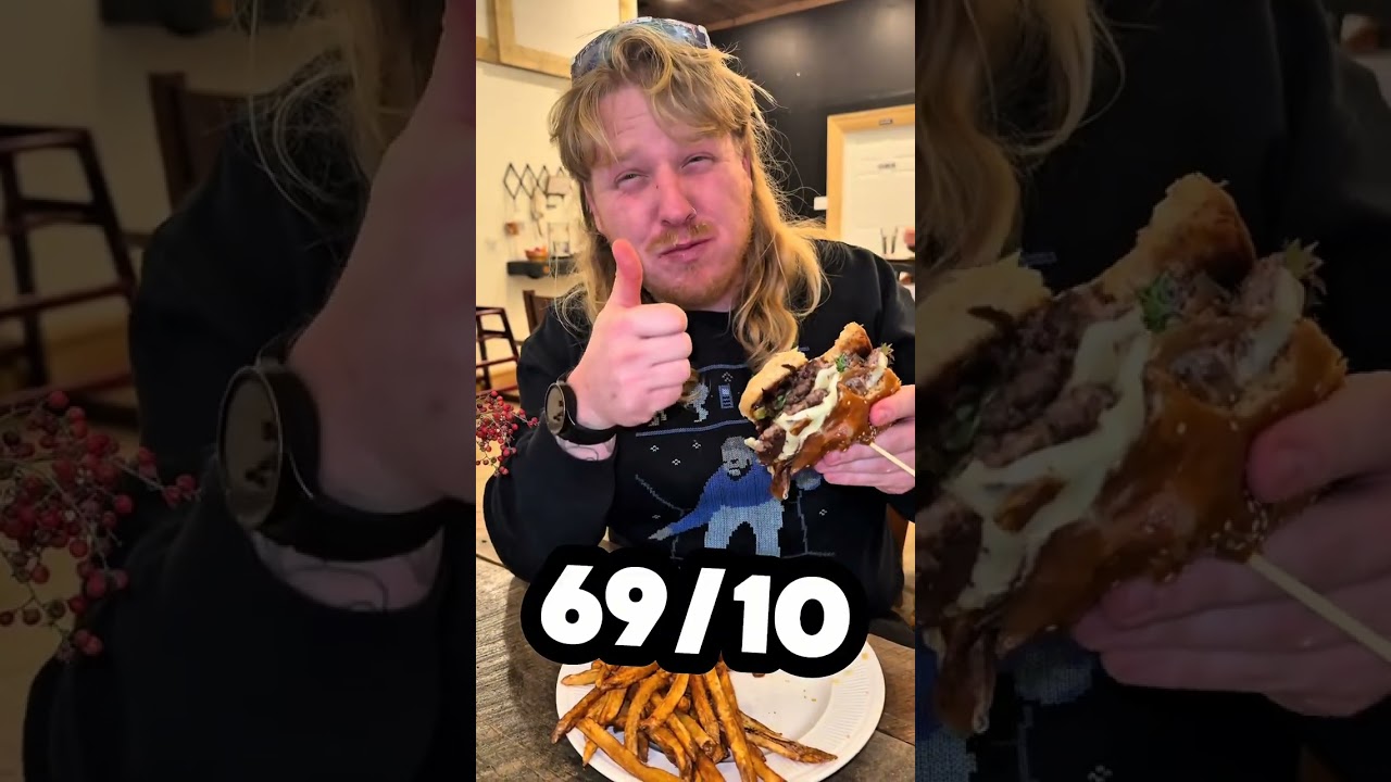 Hot blonde eats burger at harvesters farm to table in blanchester ohio 