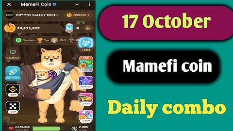 17 October Memefi Coin Daily Combo। memefi code today। Memefi Coin new update