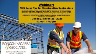 NYS Sales Tax for Construction Contractors