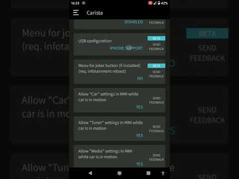 Carista App Review Showing Coding Options DPF LIGHTS BEEPS LOCKING MIRRORS EMISSIONS SERVICE RESETS