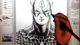 Drawing Captain America with Clip Studio Paint (Manga Studio 5) on a Wacom Cintiq