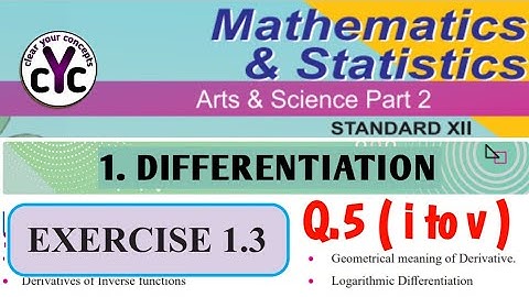 Exercise 1.3 (Q.5: i to v) | Differentiation | chapter 1 | class 12 | Maths paet 2 | MH board