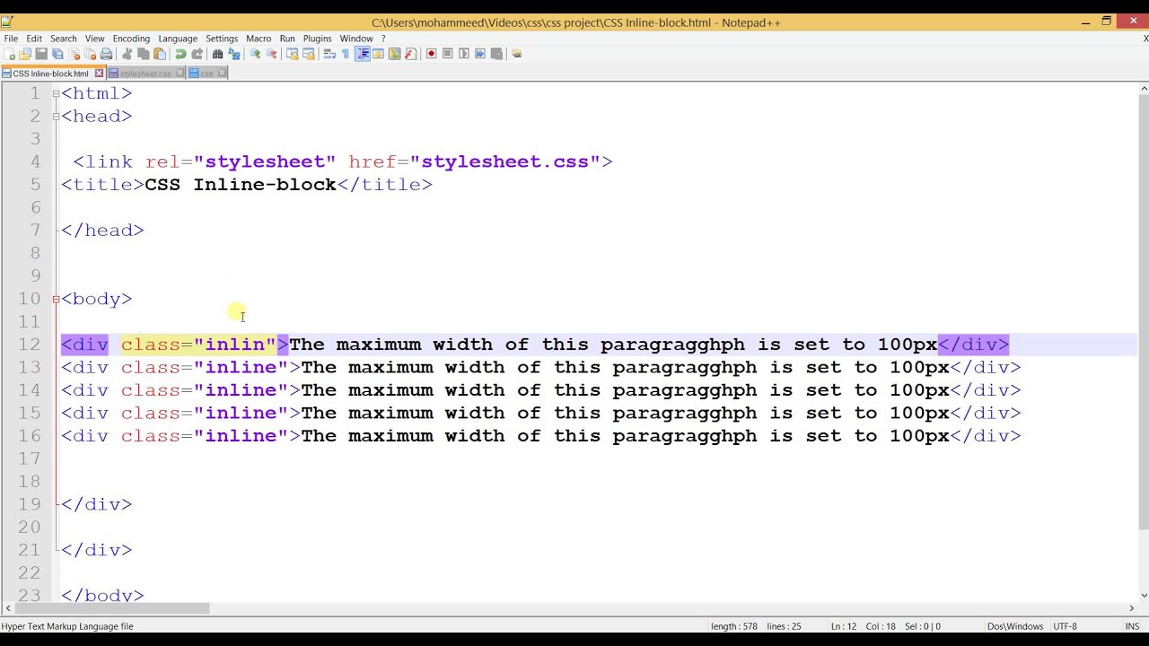 CSS lesson no.15 CSS styling to Inline Block Using Stylesheet - YouTube