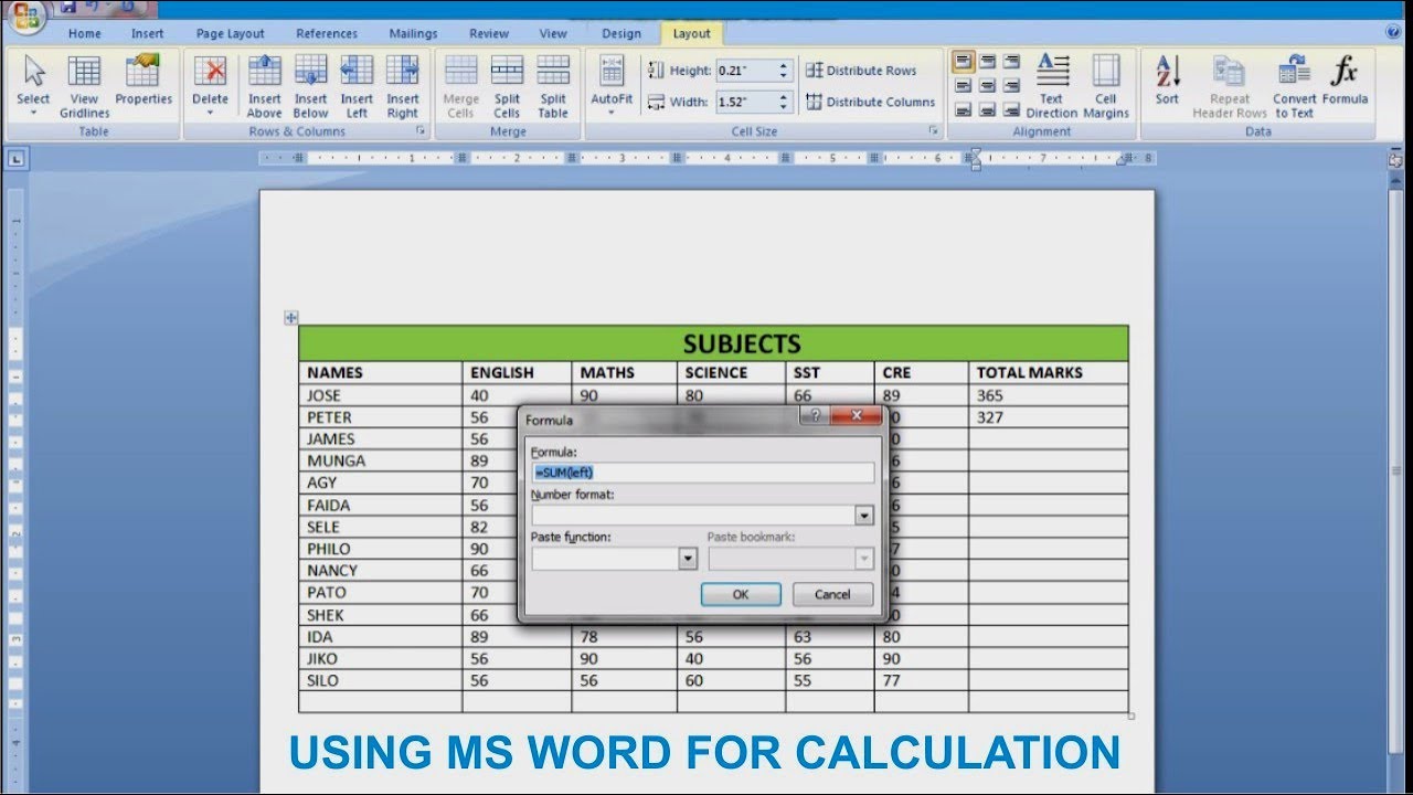 Computer Training - How to use MS Word for calculations ( sum, average ...