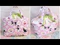 巾着トートバッグ 作り方　ねこ柄　裏地付き　マチ付き　How to Make a Drawstring Tote Bag