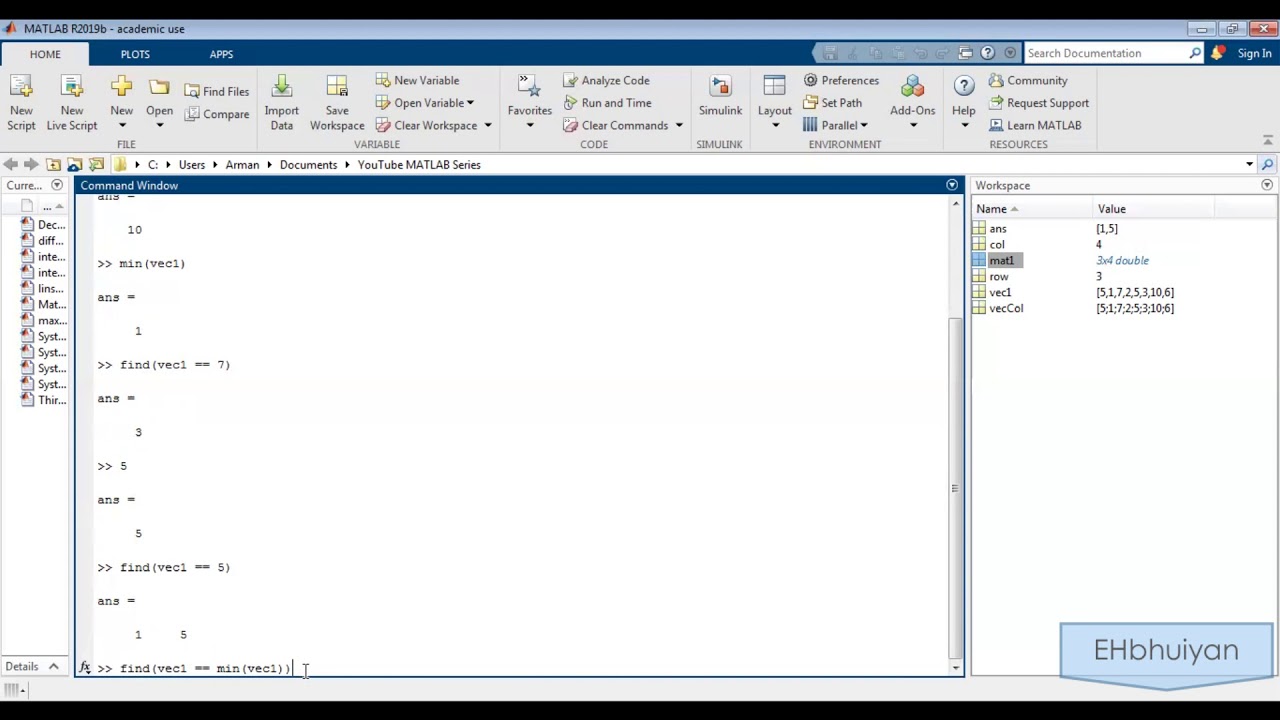 Analyze Vector And Matrix In Matlab | Length| Size| Sum| Min| Max| Indices| Number Of Elements| Find