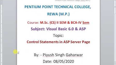 Online class on ASP by Piyush Singh PPTC Rewa