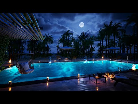 Luxury Pool on the Island at Night | Aquatic Ambience | Cozy Ambient Pool | 4K
