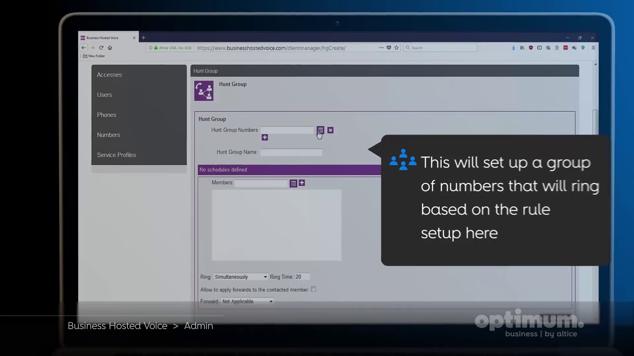 lightpath support Optimum Business Hosted Voice Tutorial Chapter 5 Part 3 - Admin Features: Hunt Group