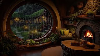 Hobbit Room In The Rain | Relaxing Rain, Thunder Sounds and Fireplace for Deep Sleep